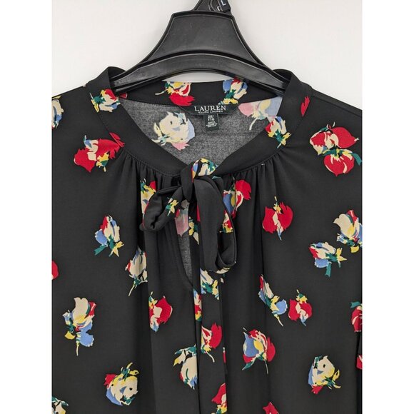 Lauren Ralph Lauren Flora Tie Neck Top Women Plus Size 2X Stretch Office Elegant - Picture 3 of 10